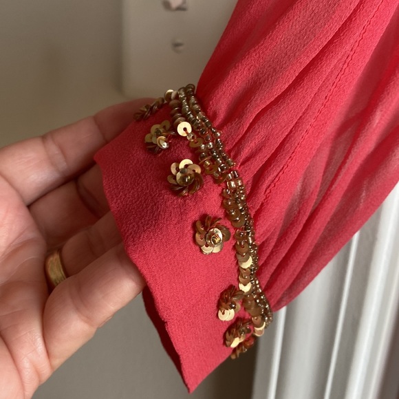 NWT French Connection Bex Beaded Coral Silk Long Sleeve Dress - size 6 - Picture 6 of 14